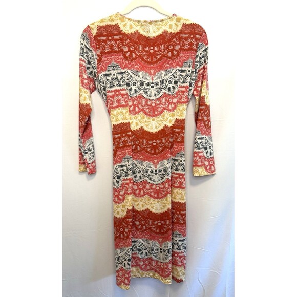 BCBGMAXAZRIA Geometric Multicolor Wrap Dress Office Boho Feminine Retro Travel S - Picture 2 of 7